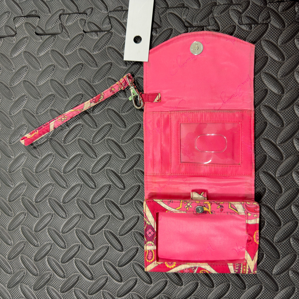 Vera Bradley Wristlet Purse Women's Red Pink Paisley ID Pocket Strap Wallet USED - Picture 5 of 11
